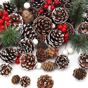 115Pcs Christmas Pine Cones Berry Pine Branch Set White Christmas Decorations