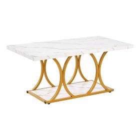 VEVOR Coffee Table, Modern Faux Marble Coffee Table, 2-Tier Rectangle Center Desk with Geometric Legs