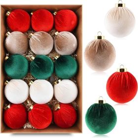 Velvet Christmas Balls Ornaments for Tree - 15pcs Shatterproof Christmas Ornaments for Xmas Trees Decorations - Multicolor Red Green Brown Beige
