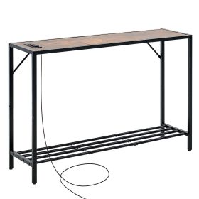 VEVOR Narrow Console Table, 41.7" Behind Couch Table with Power Outlets, 2-Tier Long Entryway Table, Sofa Table with Metal Frame and Charge Stati