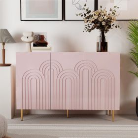 47" Pink Accent Cabinet with Cloud Relief, Modern Sideboard Buffet with 3 Doors, Decorative Storage Credenza for Living Room, Entryway