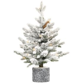 2FT Pre-lit Potted Snow Flocked Christmas Tree Mini Small Artificial Xmas Tree & 30 Lights and 189 PE&PVC Branch Tips for Front Door, Porch