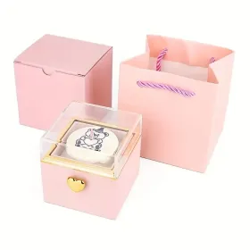 Little Bear Cake Bear Surprise Rotating Jewelry Box (does Not Include Necklace And Ring), Comes With A Candle As A Gift, A Romantic Gift Box, Sui (Option: pinkheartbuttongiftboxset)