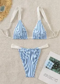 Triangle Bikini For Women 2 Piece Halter Bikini Sets Sexy High Cut Bathing Suit Side Tie Wave Textured Swimsuits (Option: M)