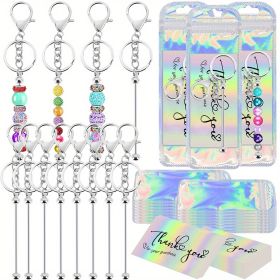 60 Pieces Of Bulk Beaded Keychain Blanks, Beaded DIY Blank Keychains, Metal Beaded Keychain Bags And Thank You Card Set, Including 20 Beaded Keyc (Option: Craft  Keychain Set)