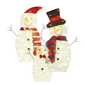 3Pcs 2D Christmas Snowman Yard Decoration Snowman Family Outdoor Decoration With 60Pcs LED Warm Yellow Lights IP44 Waterproof For Christmas Indoo (Option: USB Plug)