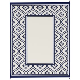 Reversible Outdoor Rug, Waterproof Plastic Straw With Carry Bag, 8 X 10, Blue & White Gourd Border (Option: Blue)