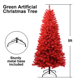 Artificial 5-foot Red Christmas Tree, 624 PVC Mixed Tips, High-Quality Hinges And Foldable Base Christmas Decoration (Option: 5ft)