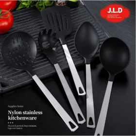 Cooking Utensil Set Premium 5 Piece Kitchen Utensil Set - Stainless Steel Handle And Nylon Faucet, Non-Stick, Heat Resistant, For Home, Kitchen G (Option: Black)