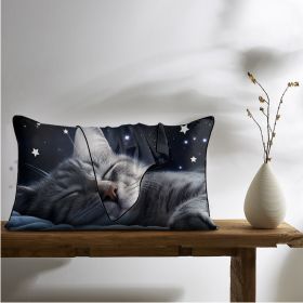 2 Pcs Cats And Starry Sky Art Bedroom Satin Print Soft Skin Friendly Pillowcases Suitable For All Seasons (Option: 51x66cm-Black)