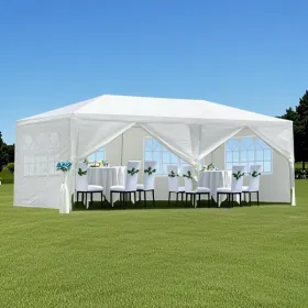 10 & 20ft - 3X6M White 6-sided - 4 Windows Outdoor Garden Pavilion, Wedding Party Tent, Rain Shelter, Parking Shed, Advertising Tent, With 6 Deta (Option: Defaulttitle)