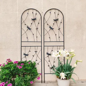 2 Pack Metal Garden Trellis 71" X 19.7" Rustproof Trellis For Climbing Plants Outdoor Flower Support Dragonfly Deco Black (Option: Black)