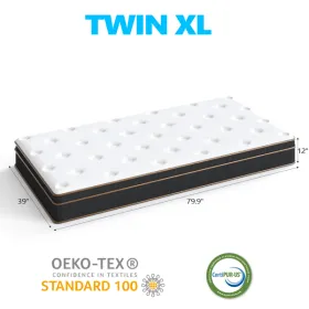 12 Inch Twin XL Mattress, Innerspring Mattress With Black Gold Trim & White Cover - Medium Firm Support, Cooling Technology For College Dorm, Gue (Option: Defaulttitle)