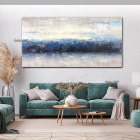 Handmade Oil Painting CanvasWall Art Decoration Abstract Knife Painting Landscape Bluefor Home Living Room hallway bedroom luxurious decorative p (size: 40X80cm)