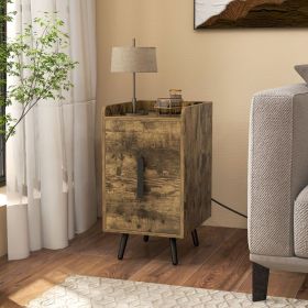 Nightstand Side Tables with 2 Drawers and 2 USB Ports (Color: Rustic Brown)