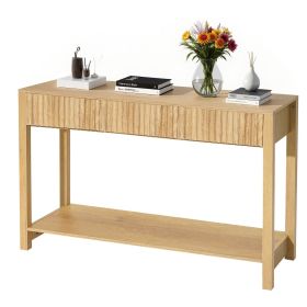 VEVOR 47 in Console Table, Farmhouse Desk Behind the Couch with Drawers and Bottom Storage Shelf (Color: Burlywood)