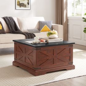 Farmhouse Coffee Table, Square Wood Center Table with Large Hidden Storage Compartment for Living Room (Material: MDF, Color: Oak)