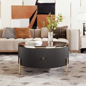 Modern Round Coffee Table with 2 large Drawers Storage Accent Table(31.5'') (Material: MDF, Color: Black)