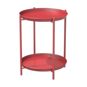 2-Tier End Table Round Accent Table (Color: Red)