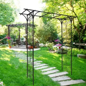 Metal Garden Arch L80.3'' X W20.47'' X H81.1'' Climbing Plants Support Rose Arch Outdoor Black (Option: Black)