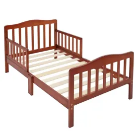 Wooden Baby Toddler Bed Children Bedroom Furniture With Safety Guardrails Espresso (Option: Defaulttitle)